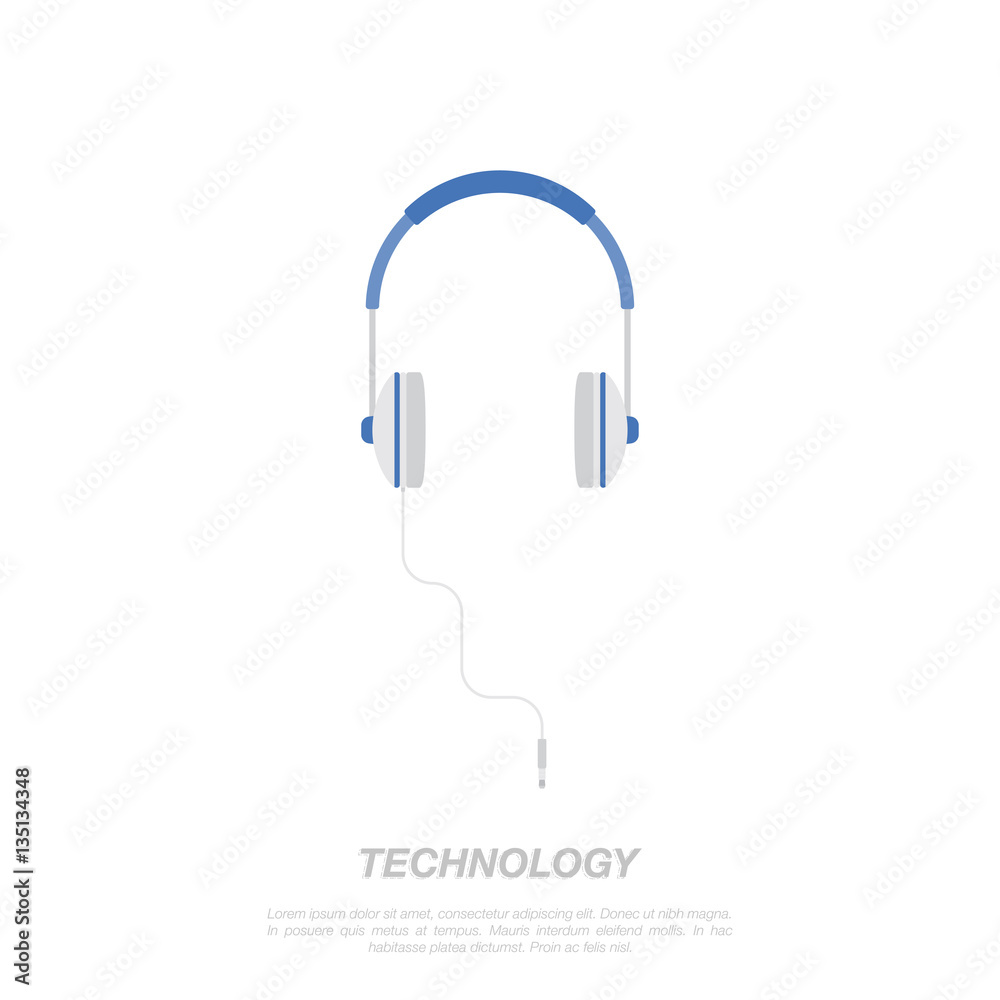 Vector headphones icon on blue background. Flat vector illustration EPS 10. Vector headphones icon on blue background. Flat vector illustration EPS 10.