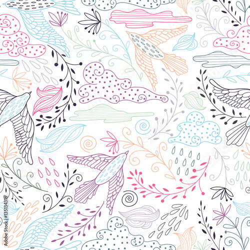 Seamless vector pattern with flying birds