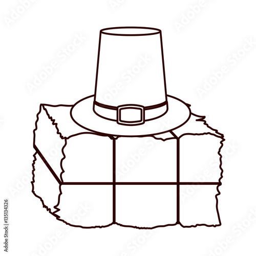 monochrome silhouette with bale of hay and Farmer hat vector illustration