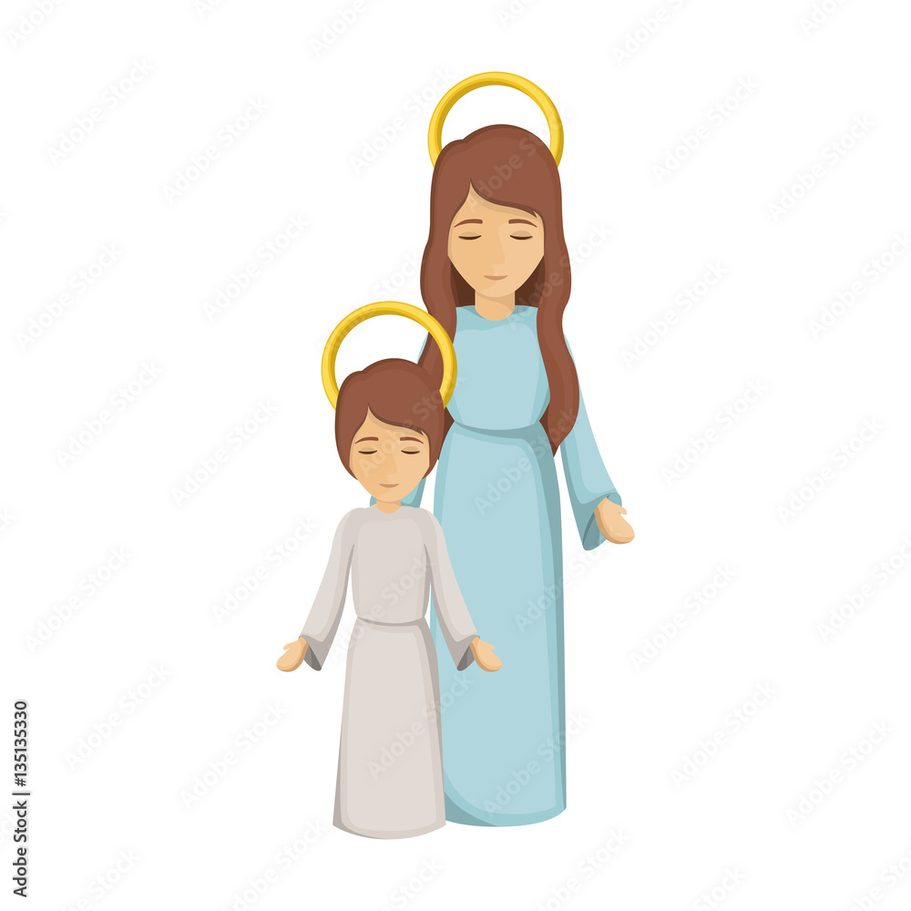 colorful image with virgin mary and jesus boy vector illustration