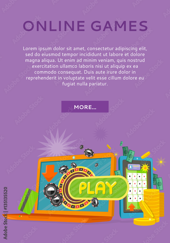 Naklejka premium Online Games Concept Flat Style Vector Web Banner