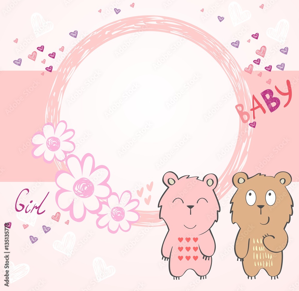 Cute hand drawn frame with cartoon teddy Cute hand drawn frame with cartoon teddy