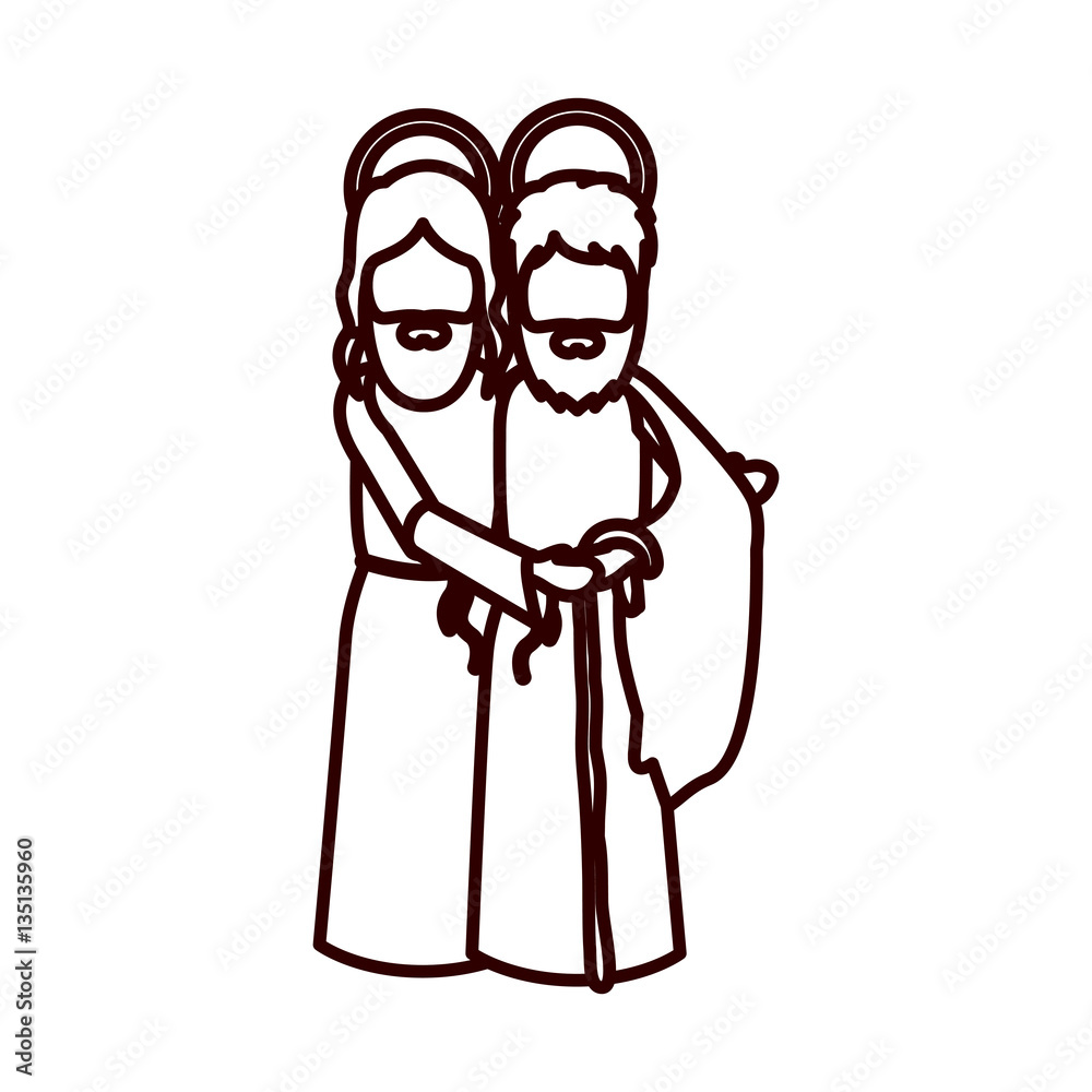 monochrome contour with saint joseph and jesus embraced vector illustration monochrome contour with saint joseph and jesus embraced vector illustration
