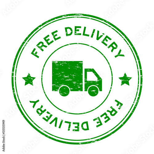 Grunge green free delivery with truck icon round rubber stamp