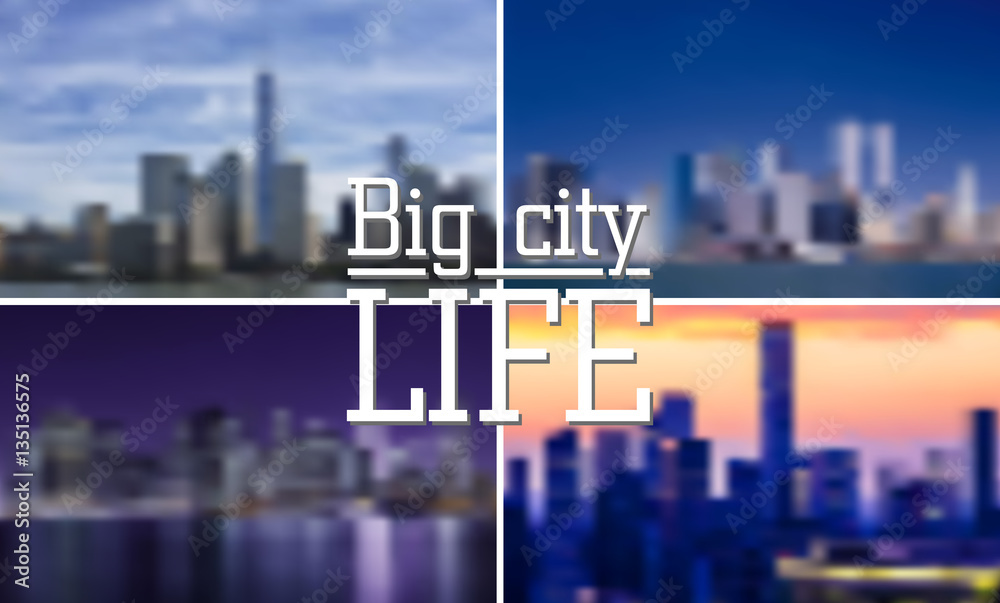 Vector background set. Blurred Defocused big city life