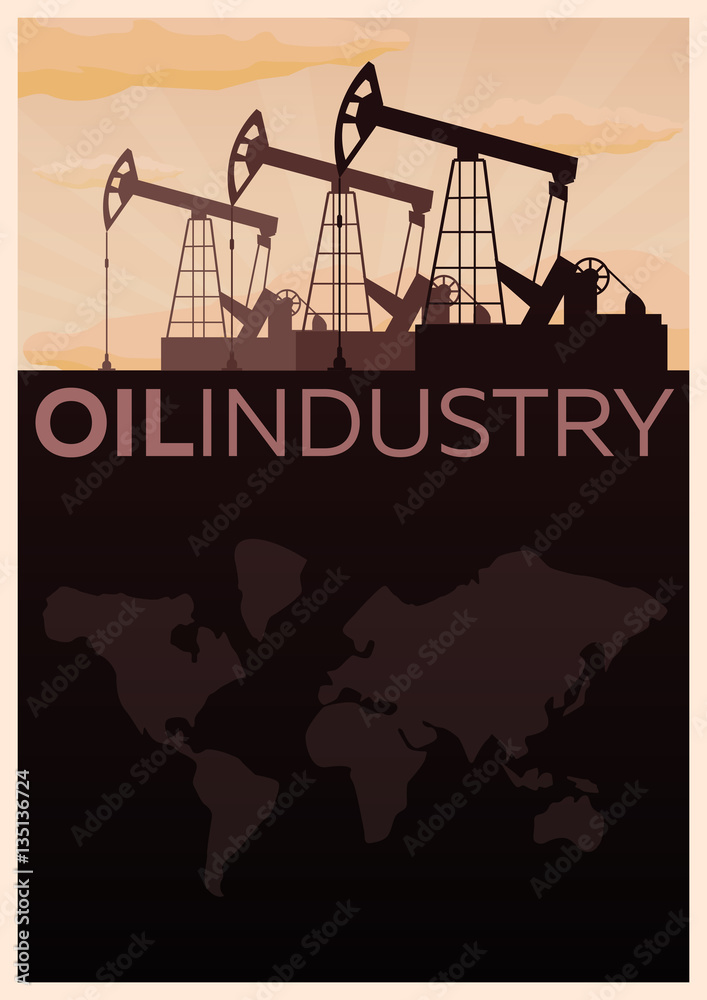 Oil industry. Tower oil exploration Vector flat illustration.