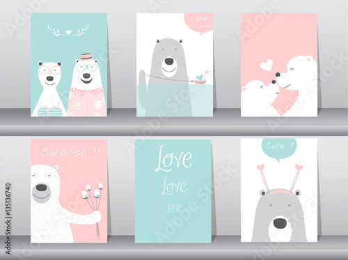 Set of cute animals poster,Design for valentine's day ,template,cards,dogs,Vector illustrations