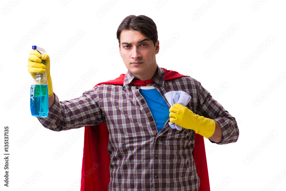 Super hero cleaner isolated on white Super hero cleaner isolated on white