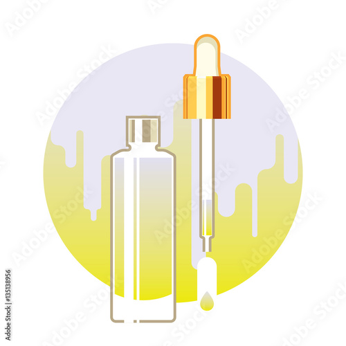 essence skin care product contained in transparent bottle, flat illustration