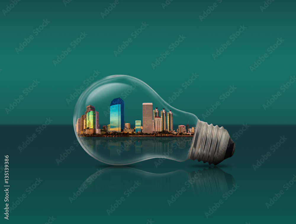Fototapeta premium city in the lamp ,conservation environment concept