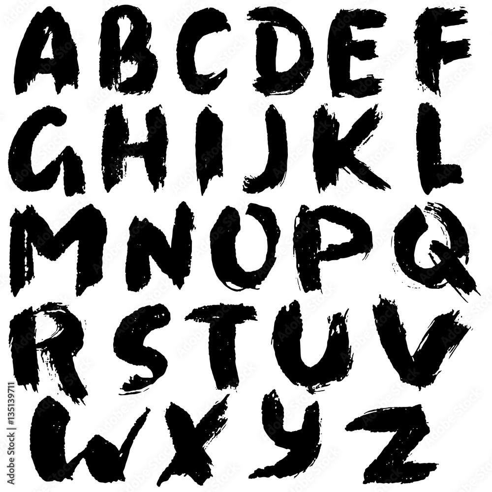 Hand drawn font made by dry brush strokes. Grunge style alphabet Hand drawn font made by dry brush strokes. Grunge style alphabet