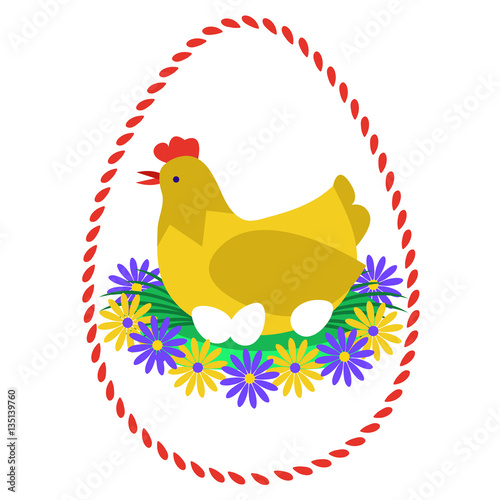 Hen hatching eggs flat vector illustration