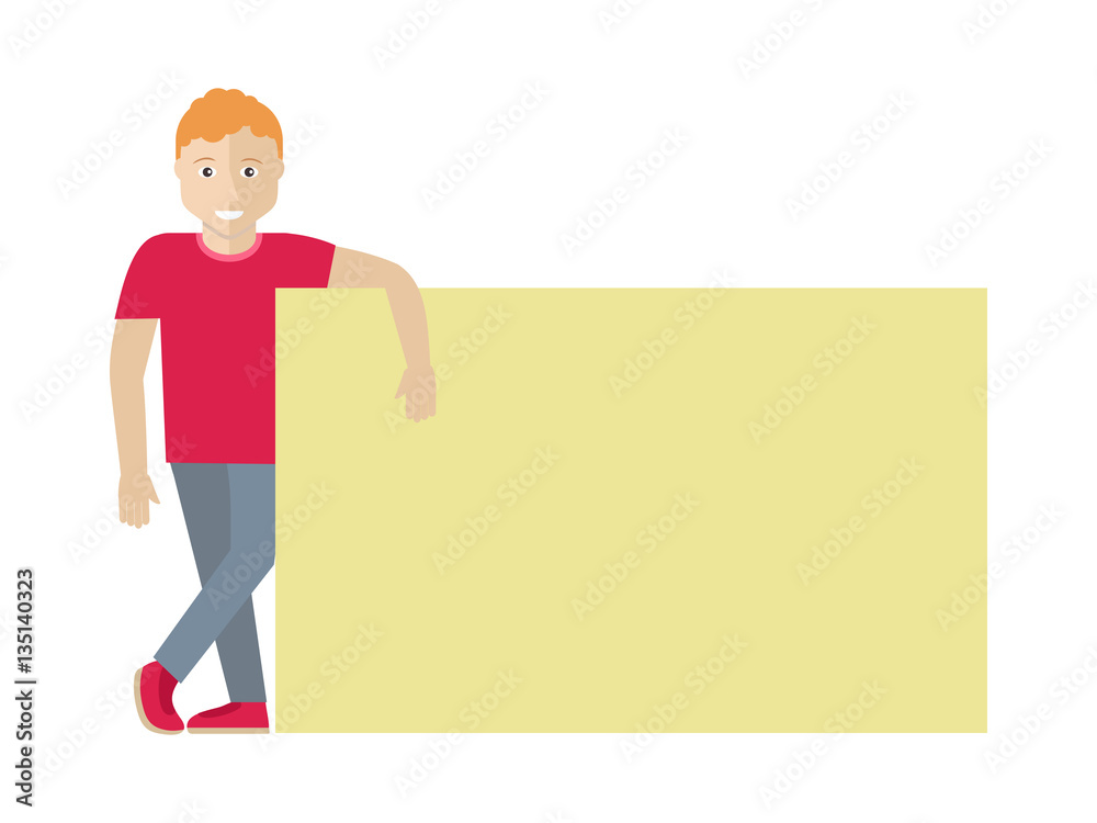 Man with Blank Banner Isolated on White. Vector Man with Blank Banner Isolated on White. Vector
