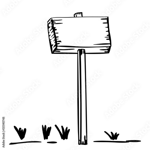 silhouette wooden placard with stake and grass vector illustration