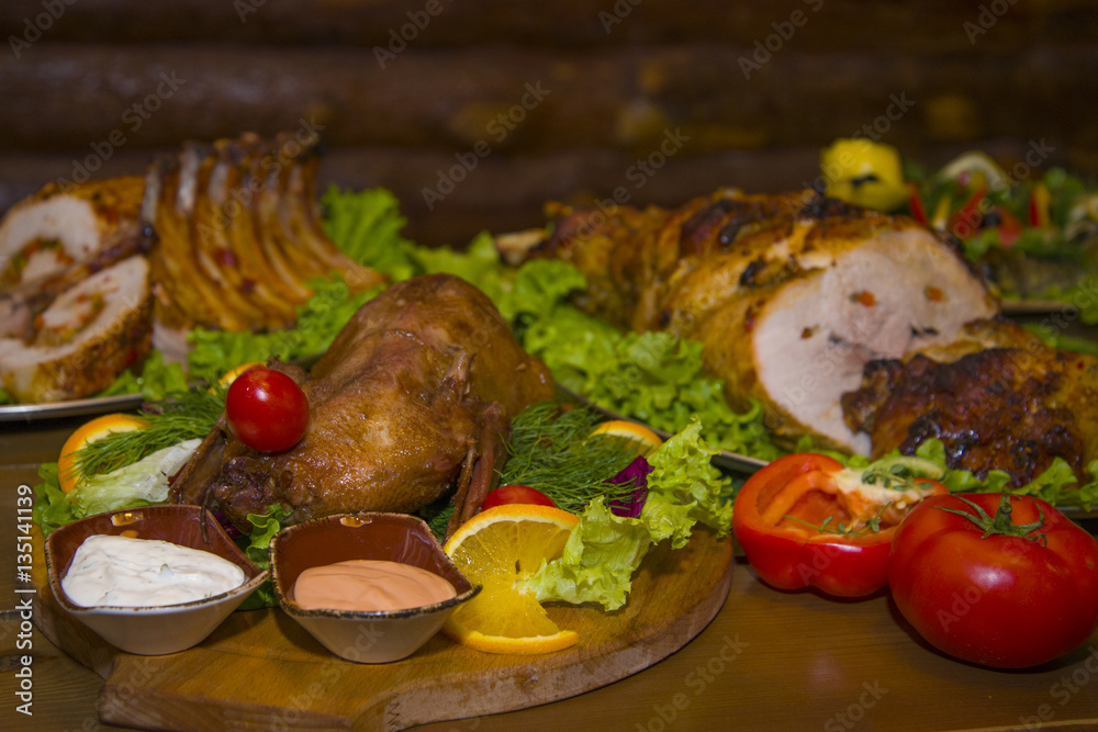 A variety of meat dishes in one of the bars. A variety of meat dishes in one of the bars.
