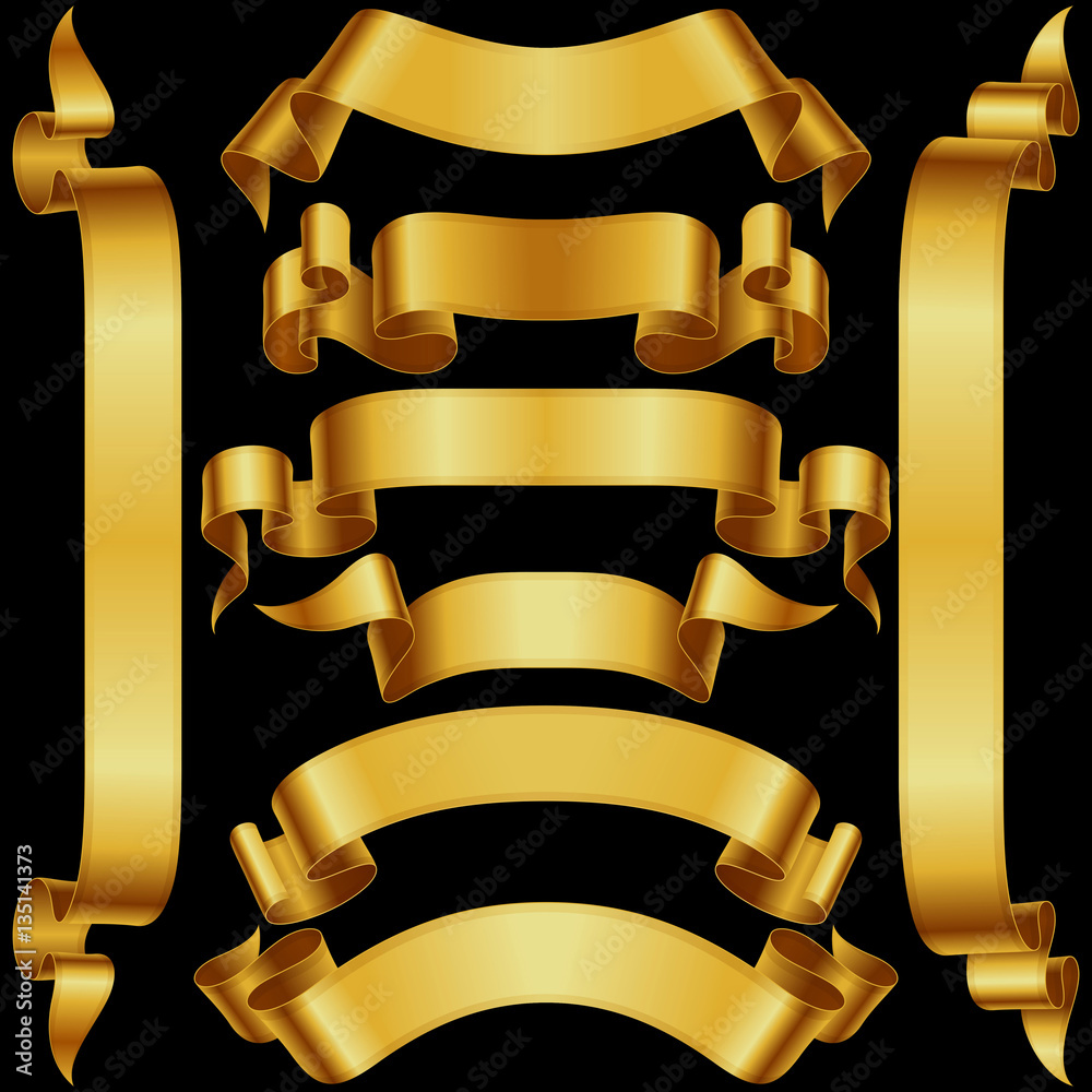 Vector set of Vintage Banner Ribbon. Gold Shiny Scroll Frame Template