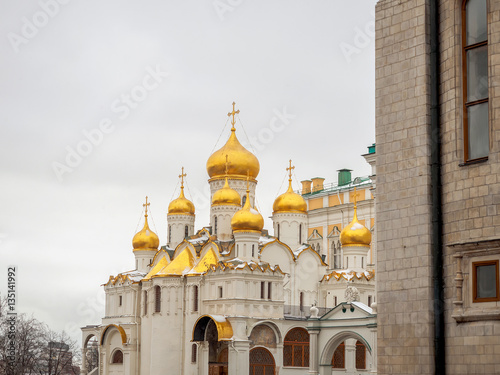 Orthodox Church in the Moscow Kremlin. Cathedral of the Annunciation in winter. January 3, 2017.