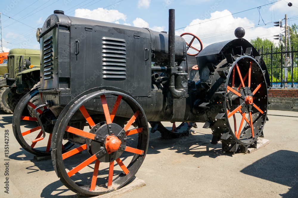 vintage black steel wheels tractor
