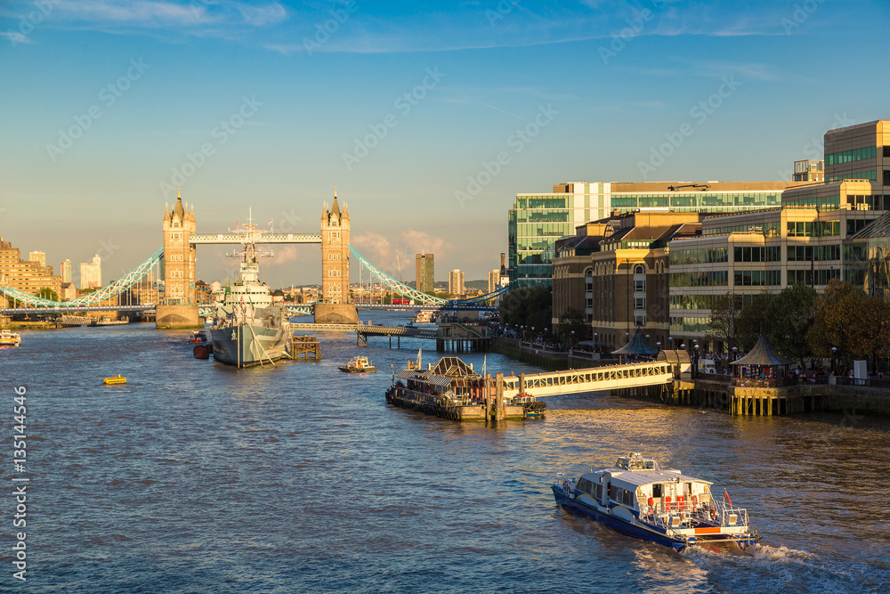 Tower Bridge and HMS Belfast warship in London