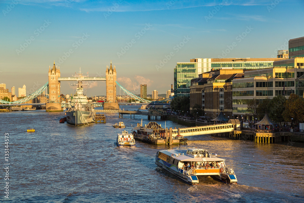 Tower Bridge and HMS Belfast warship in London
