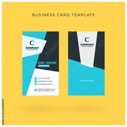 Modern Creative Vertical Double-sided Business Card Template. Flat Design Vector Illustration. Stationery Design