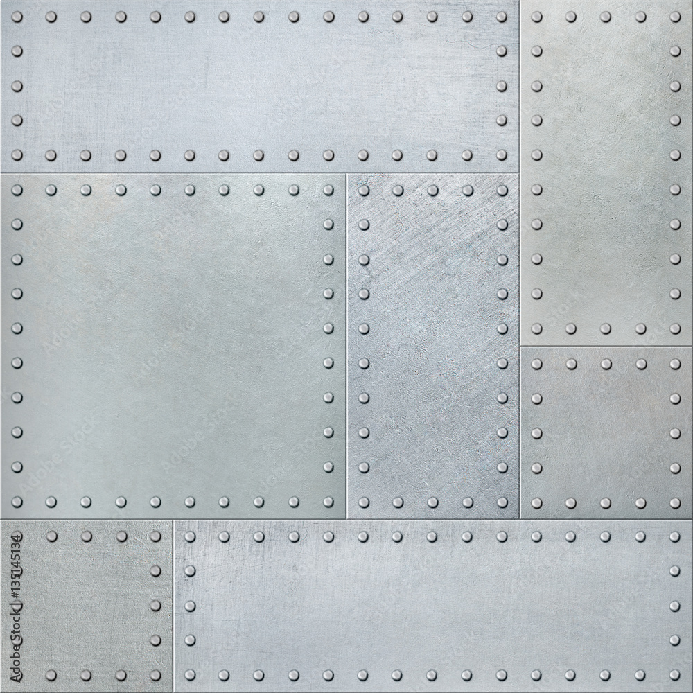 Metal plates with rivets seamless background or texture