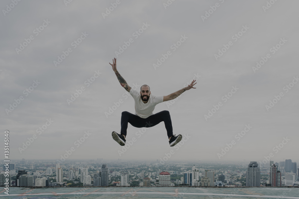 Man Practice Yoga Rooftop Concept Man Practice Yoga Rooftop Concept