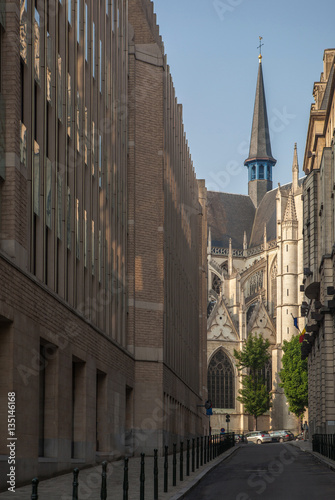 narrow street to the cathedral in Brussels