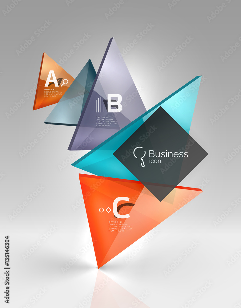 Colorful glossy glass triangle on empty 3d space Colorful glossy glass triangle on empty 3d space