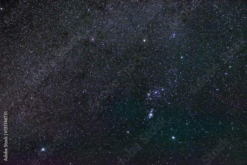 Mythical constellation of Orion with the brightest star of the night sky Sirius