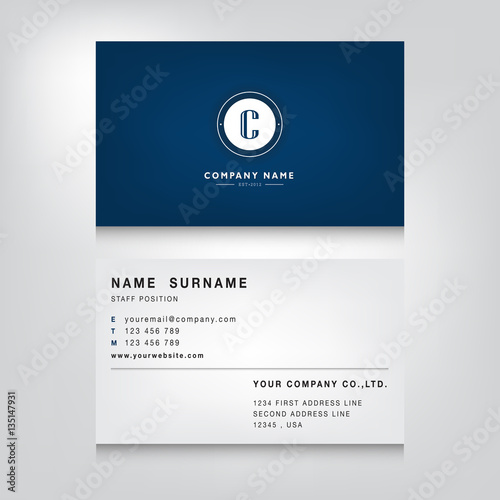 Modern Namecard Horizontal style. Blue color two side , Printing design template. Vector illustration.