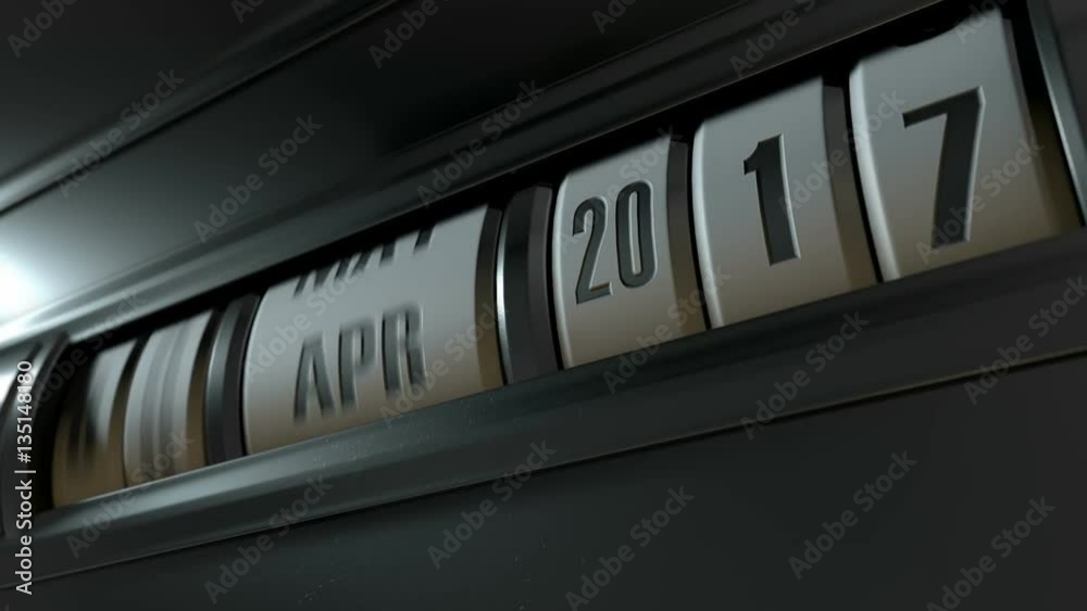 A 3D render timelapse of a mechanical odometer concept with dates and years increasing over time A 3D render timelapse of a mechanical odometer concept with dates and years increasing over time