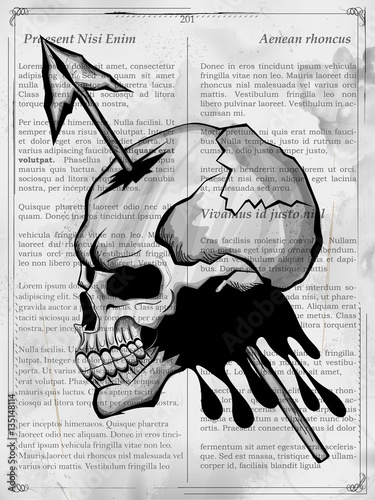Vintge style grungy skull print retro background