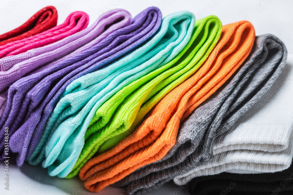 socks of different colors background on a light background