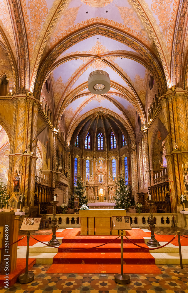 Christmas interior of Matthias Church in Budapest Hungary