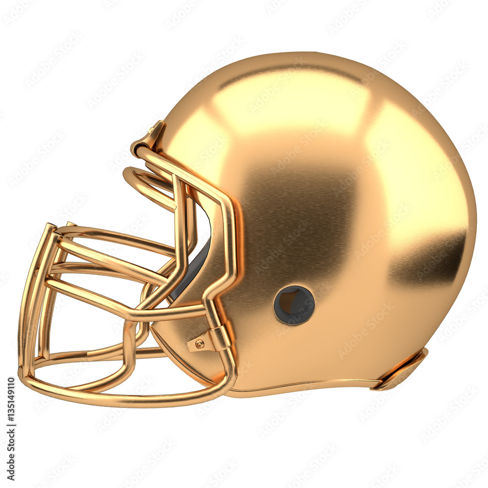 Golden American football helmet Illustration. Side view. Sport