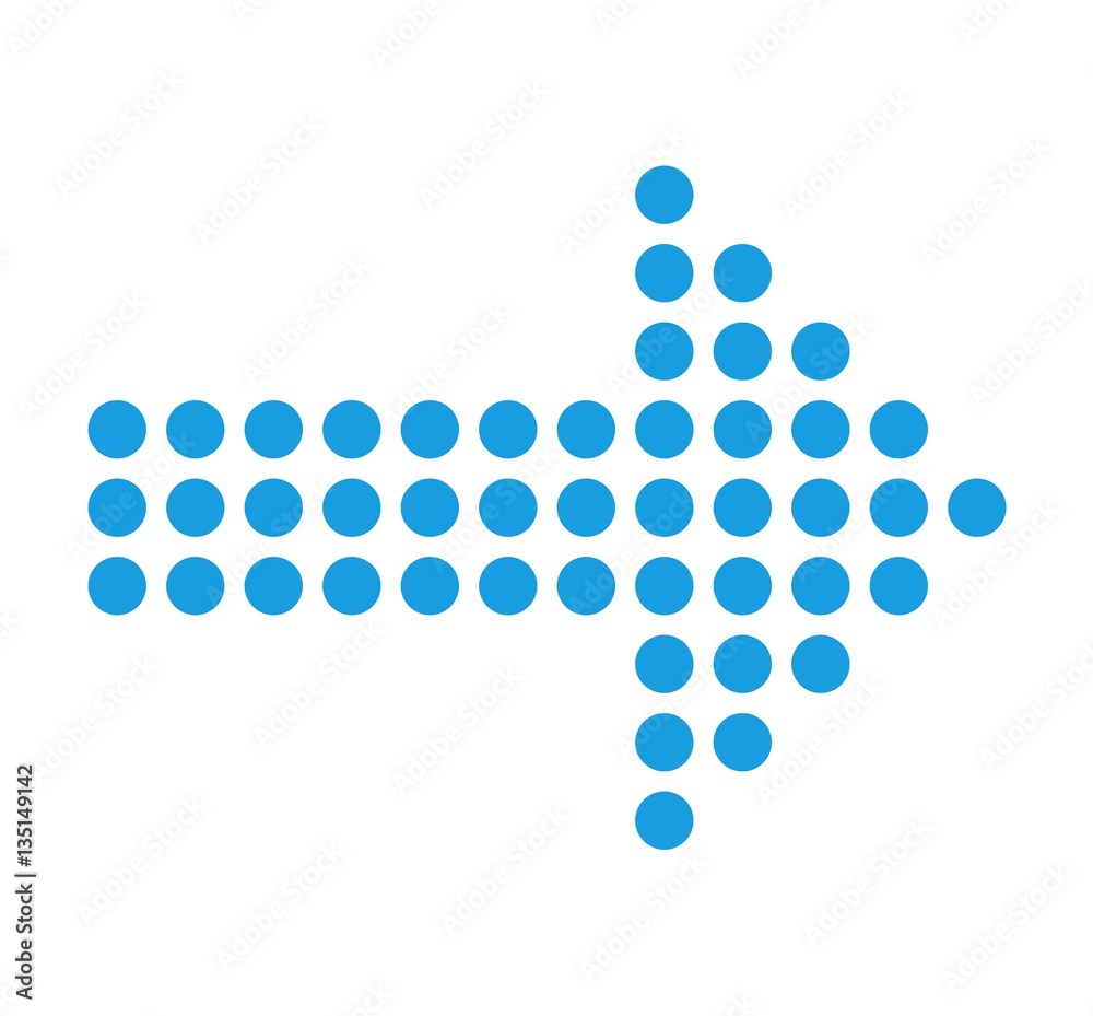 Isoliertes Pfeil Symbol aus blauen Punkten Isoliertes Pfeil Symbol aus blauen Punkten