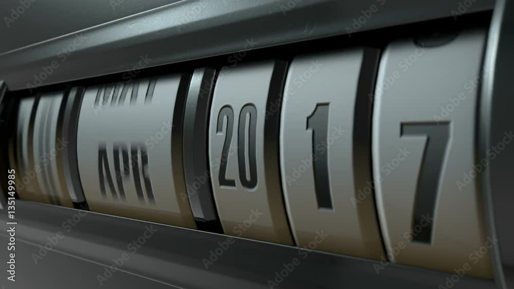 A 3D render timelapse of a mechanical odometer concept with dates and years increasing over time A 3D render timelapse of a mechanical odometer concept with dates and years increasing over time