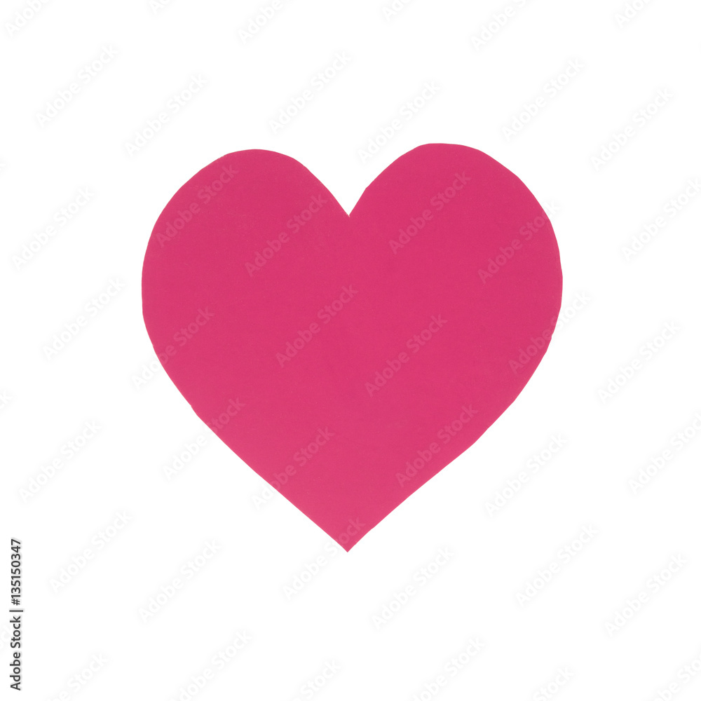 Pink paper heart isolated on white background