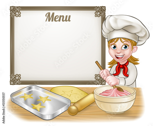 Woman Baker or Pastry Chef Menu Sign
