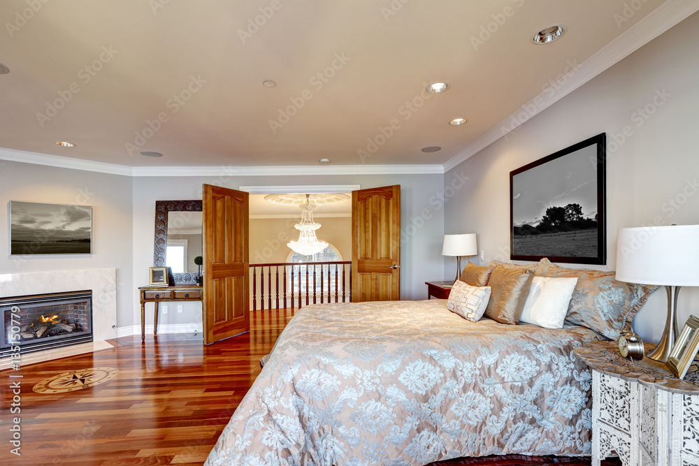 Chic master bedroom interior with fireplace Chic master bedroom interior with fireplace