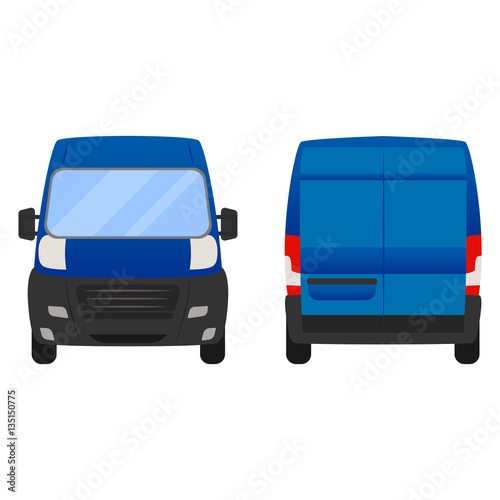 Delivery Van - Layout for presentation - vector template.isolated on white background, blue van vehicle template back and front view