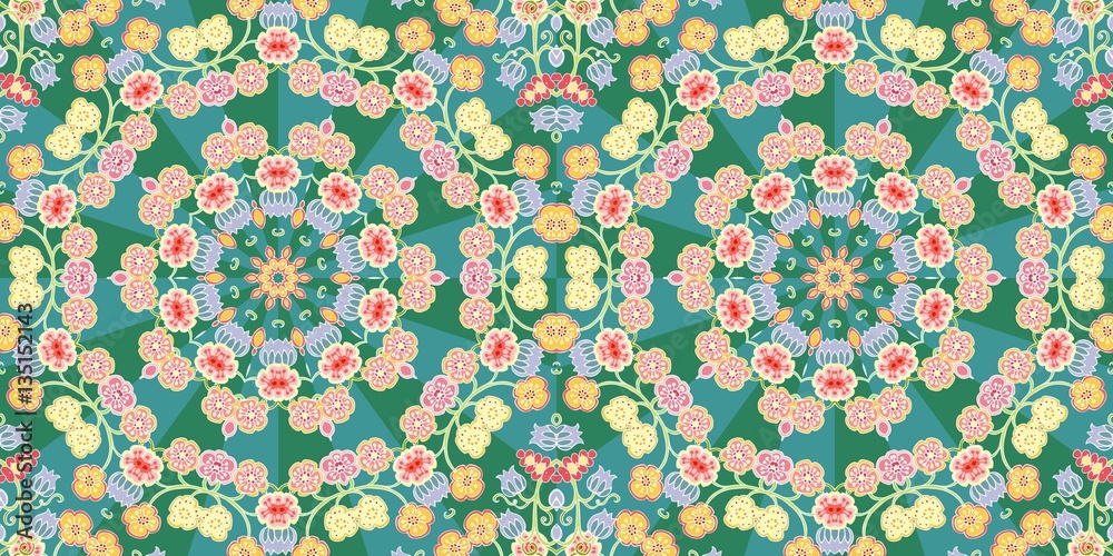 Unusual seamless striped floral background. Vector illustration with flower - mandala.