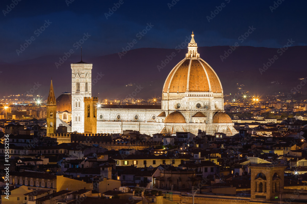 Night view of Cathedral of Santa Maria del Fiore (Duomo) in Florence, Toscana province, Italy.