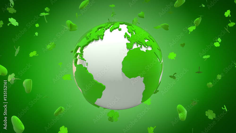 St Patrick's Day planet - Earth surrounded by green hearts and shamrocks St Patrick's Day planet - Earth surrounded by green hearts and shamrocks