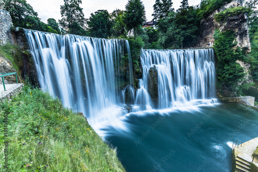 July 09, 2016: The tall waterfalls of Jajce, Bosnia and Herzegov
