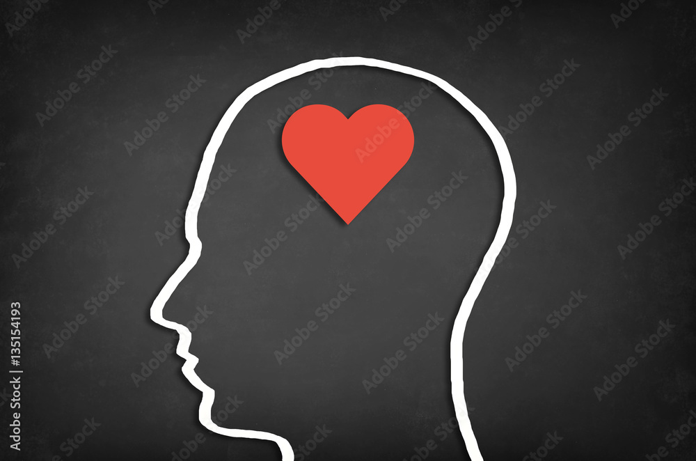 Heart shape in human head. Concept of love.