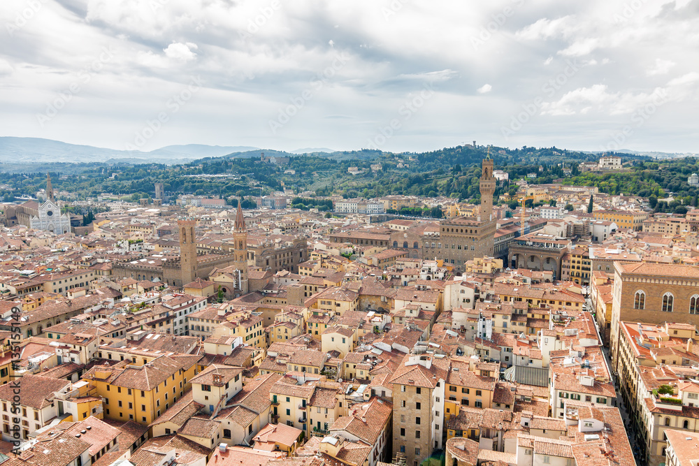 Sunny view of Florence from viewpoint at Campanilla, Toscana province, Italy.