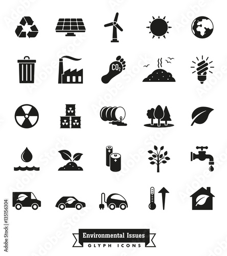 Environmental Issues Glyph icons set. Collection of Environment and Climate related vector icons