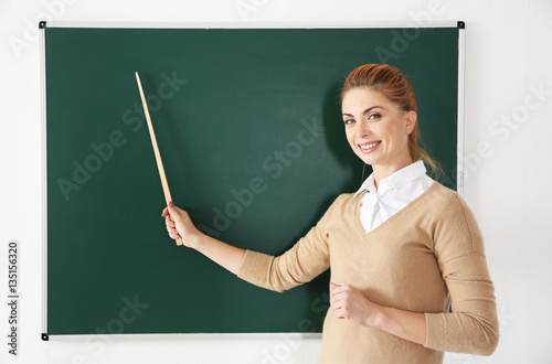 Young teacher with pointer ...